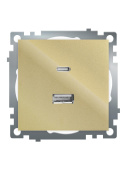 Розетка 2-местная USB + type C (механизм), 250В, 3А, max 20W, STEKKER, GLS10-7116-08, серия Катрин, золото 50053