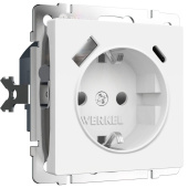 Розетка с заземлением, шторками и USB тип A+C Werkel белый матовый W1171761 4690389213267