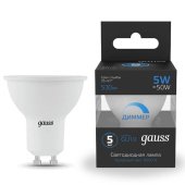 Лампа cветодиодная диммируемая Gauss GU10 5W 6500K прозрачная 101506305-D