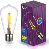 Лампа светодиодная филаментная REV VINTAGE ST64 E27 5W DECO Premium теплый свет груша 32435 5