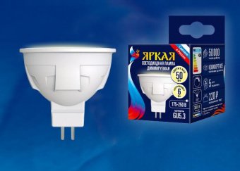 Лампа светодиодная диммируемая Uniel GU5.3 6W 3000K матовая LED-JCDR 6W/WW/GU5.3/FR/DIM PLP01WH UL-00003991