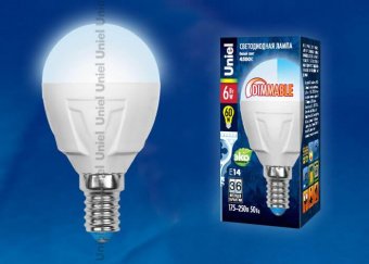 Лампа светодиодная диммируемая Uniel E14 6W 4500K матовая LED-G45-6W/NW/E14/FR/DIM PLP01WH UL-00000692