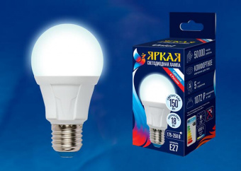 Лампа светодиодная Uniel E27 18W 4000K матовая LED-A60 18W/4000K/E27/FR PLP01WH UL-00005037