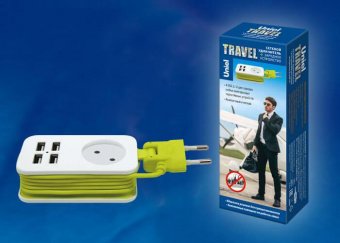 Удлинитель Uniel 1гн х 1,5м б/з Travel S-CT1-1,5U White/Green UL-00003331