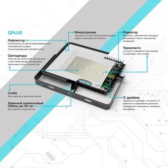 Прожектор светодиодный Gauss Qplus 50W 6500К 613511350