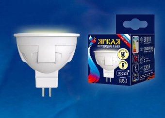 Лампа светодиодная Uniel GU5.3 6W 3000K матовая LED-JCDR 6W/WW/GU5.3/FR PLP01WH UL-00002424