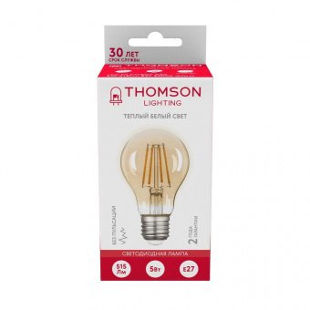 Лампа светодиодная филаментная Thomson E27 5W 2400K груша прозрачная TH-B2109