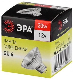 Лампа галогенная ЭРА GU4 20W 2700K прозрачная GU4-MR11-20W-12V-30CL C0027361