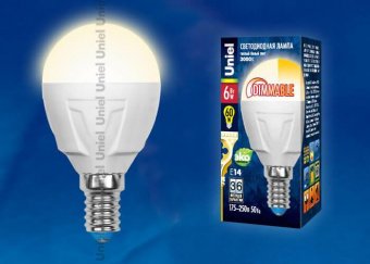 Лампа светодиодная диммируемая Uniel E14 6W 3000K матовая LED-G45-6W/WW/E14/FR/DIM PLP01WH UL-00000694